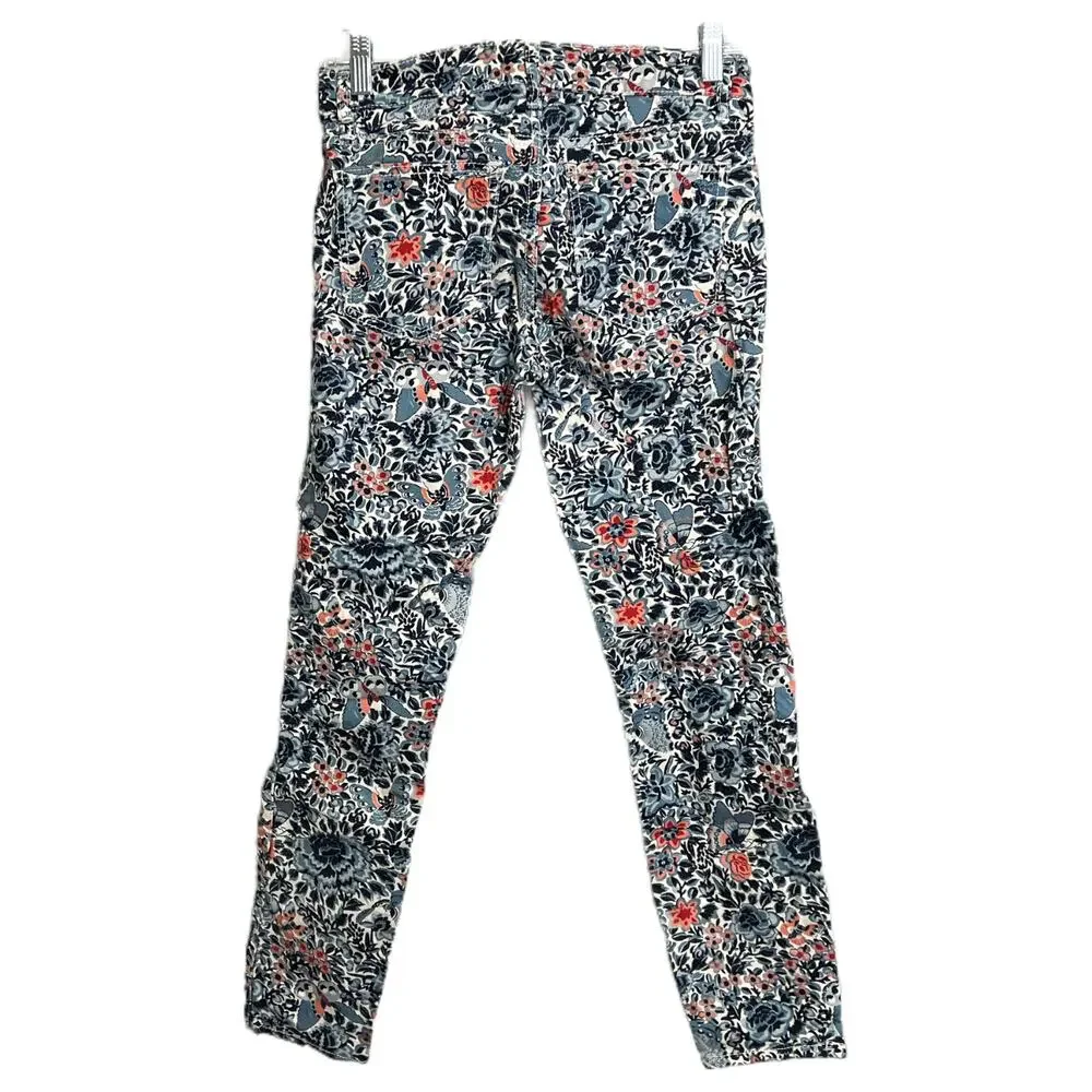 Tory Burch Womens‎ Sz 26 Emmy Blue Pink Floral Cropped Ankle Pants Cotton